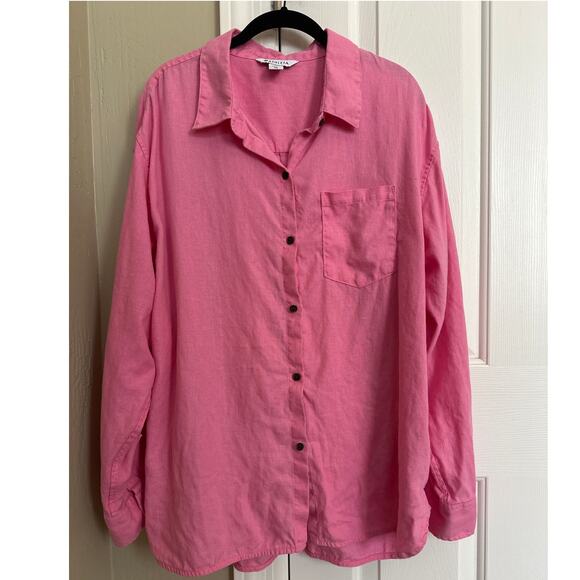 Athleta Pink Retreat 100% Linen Button Down Shirt Top XL - Picture 2 of 6